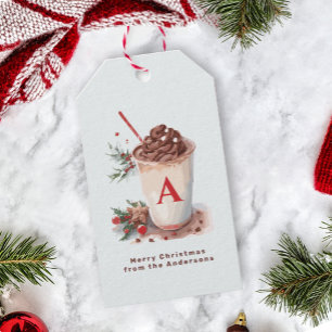 Monogram Red Christmas Winter Hot Cocoa Beverage Gift Tags