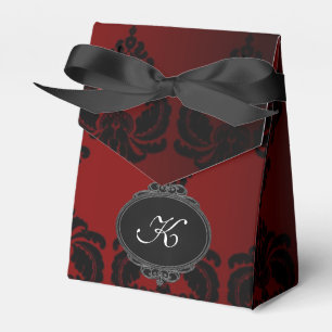 Monogram Red Damask Party Favour Box