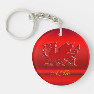 Monogram, Red Dragon on red metallic-effect Key Ring