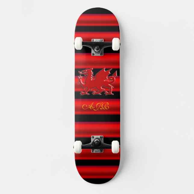 Monogram Red Dragon, red metallic-effect stripe Skateboard (Front)
