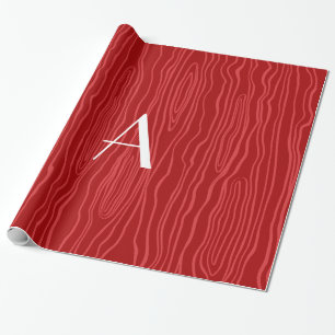 Monogram red faux bois wrapping paper