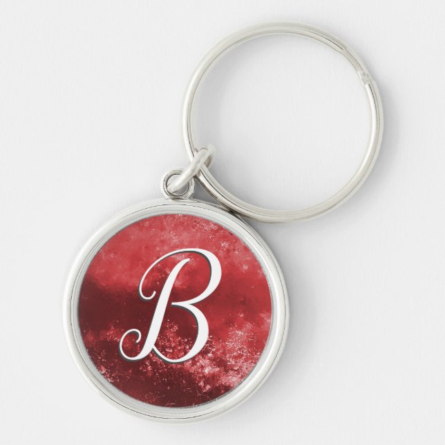 Monogram Red Frost Script Key Ring (Front)