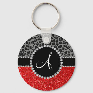 Monogram red glitter black leopard key ring