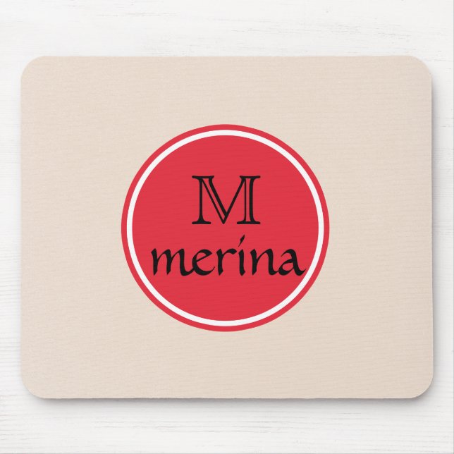 Monogram Red Gold Circle Mouse Mat (Front)