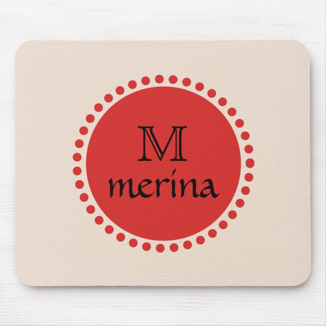 Monogram Red Gold Circle Mouse Mat (Front)