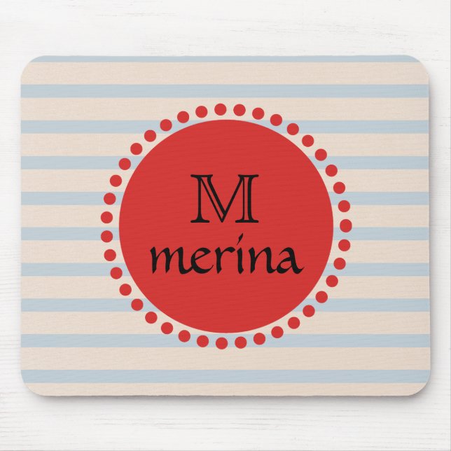 Monogram Red Gold Striped Circle Mouse Mat (Front)