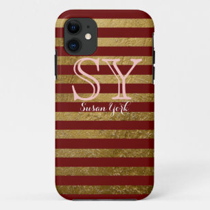 monogram red golden stripes chic style iPhone 11 case