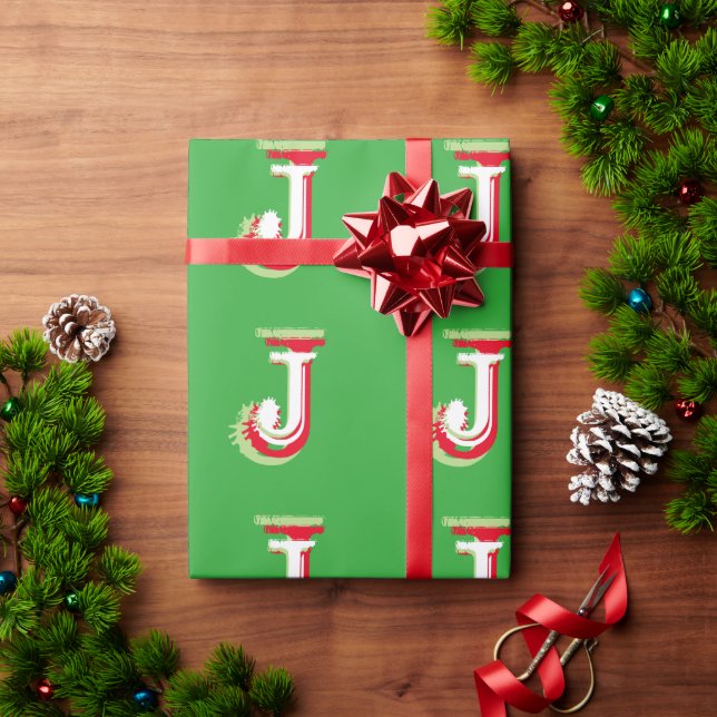 Monogram Red Green Christmas Wrapping Paper (Holiday Gift)