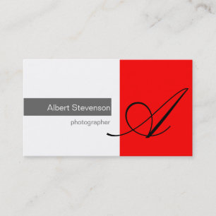 Monogram Red Grey White Photography Business Card