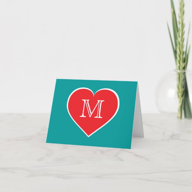 Monogram red heart - blank inside note card (Front)
