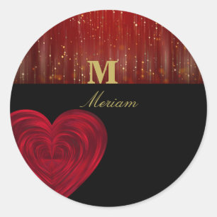 Monogram Red heart Classic Round Sticker
