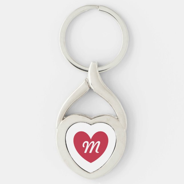Monogram red heart on white key ring (Front)