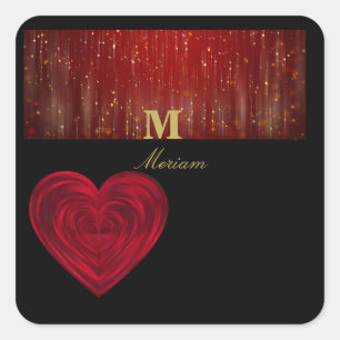 Monogram Red heart Square Sticker