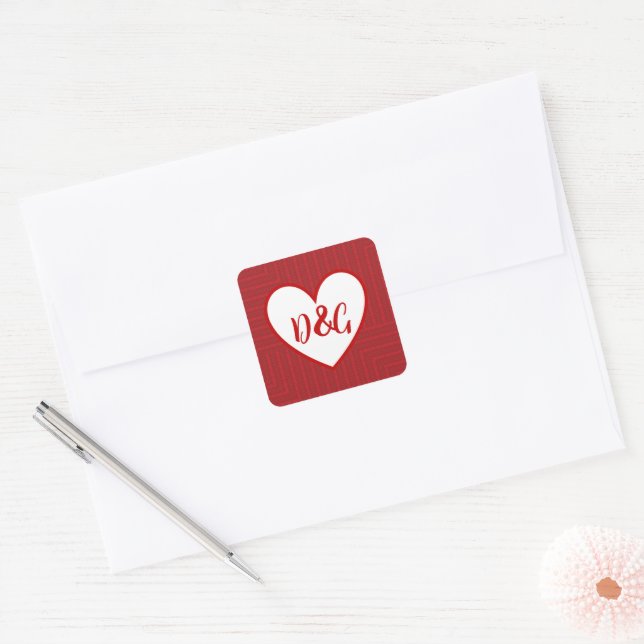 Monogram Red Heart Stickers (Envelope)