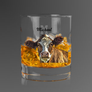 Monogram Red Holstein Cow Dairy Farm Livestock  Whiskey Glass