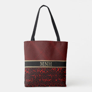 Monogram Red Leopard Animal Print Tote Bag