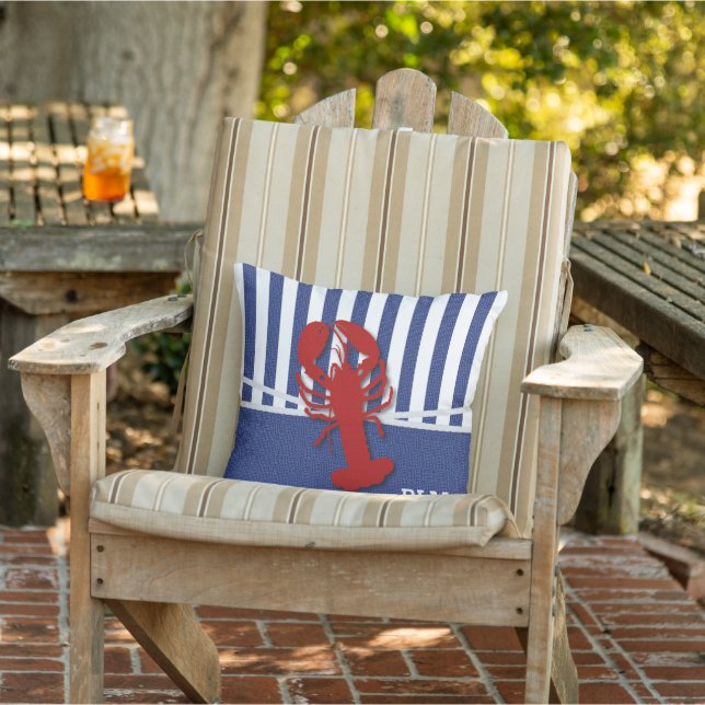 Monogram - Red Lobster on Blue and White Stripes T Cushion (Chair)