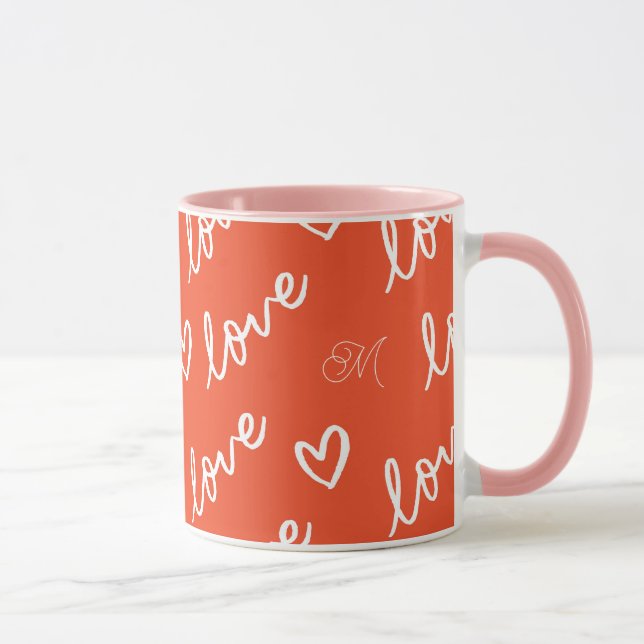 Monogram Red Love Heart Pattern Mug (Right)