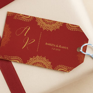 Monogram Red Mandala Custom Indian Wedding Favor Gift Tags