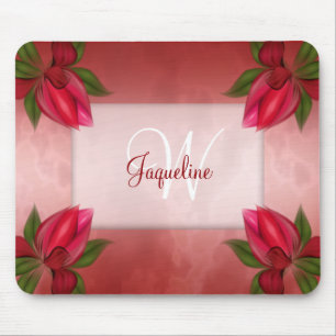 Monogram Red Marble Floral Mouse Mat