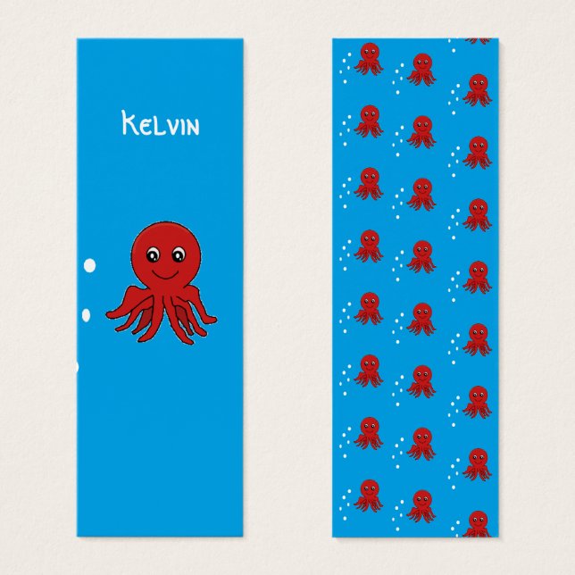 Monogram red octupus in water bookmark (Front & Back)