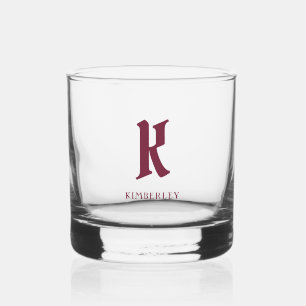 Monogram, red old style letter typography whiskey glass