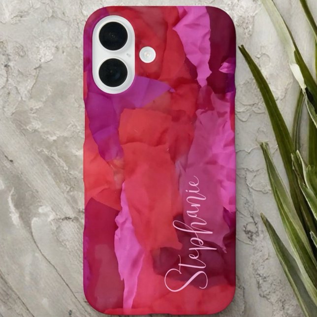 Monogram red pink abstract pattern name simple Case-Mate iPhone case (Creator Uploaded)