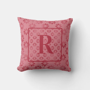 Monogram Red Pink Floral Pattern Cushion
