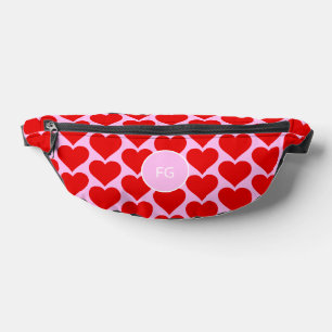 Monogram red pink heart pattern feminine bum bags