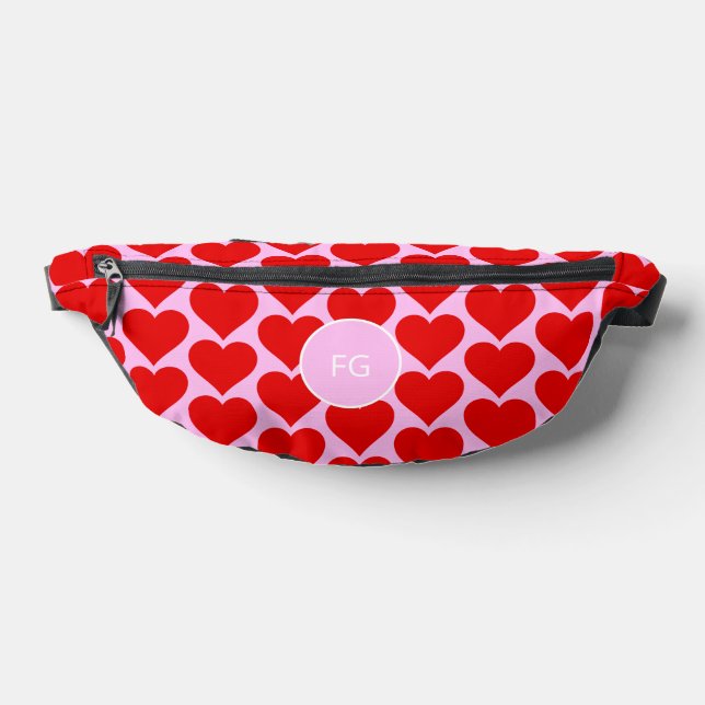 Monogram red pink heart pattern feminine bum bags (Lay Down)