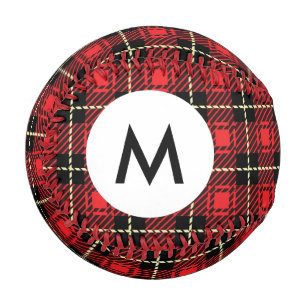 Monogram Red Plaid Background Baseball