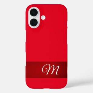 Monogram Red Plain Elegant Minimalist Calligraphy iPhone 16 Case