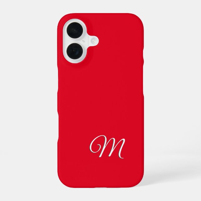 Monogram Red Plain Elegant Minimalist Calligraphy iPhone 16 Case (Back)