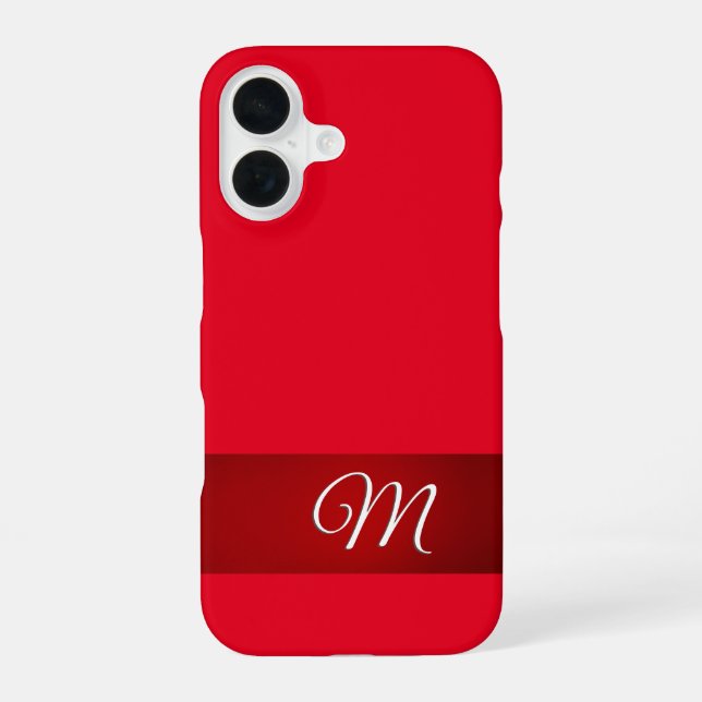Monogram Red Plain Elegant Minimalist Calligraphy iPhone 16 Case (Back)