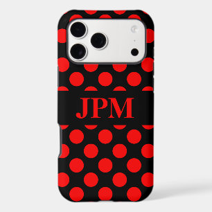 Monogram Red Polka Dots on Black