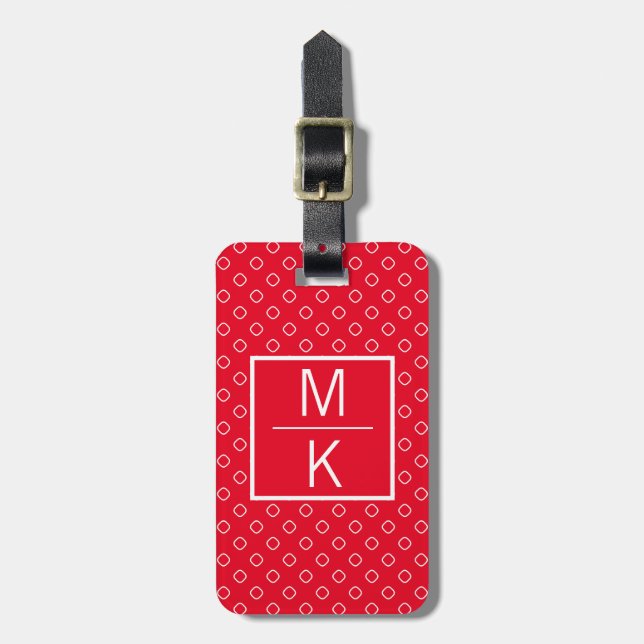Monogram Red Polka Squares Splitter Luggage Tag (Front Vertical)