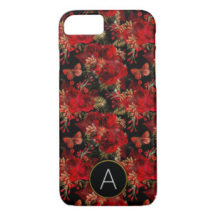 Monogram Red Roses and Butterfly Pattern iPhone 8/7 Case
