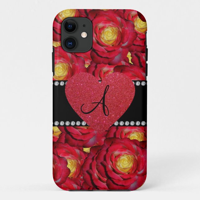 Monogram red roses red heart Case-Mate iPhone case (Back)