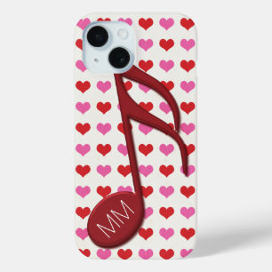 Monogram Red Semi Quaver Love Hearts Music iPhone 15 Case