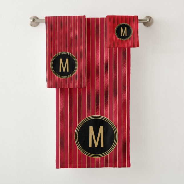 Monogram Red Shimmer Holiday Bath Towel Set (Insitu)