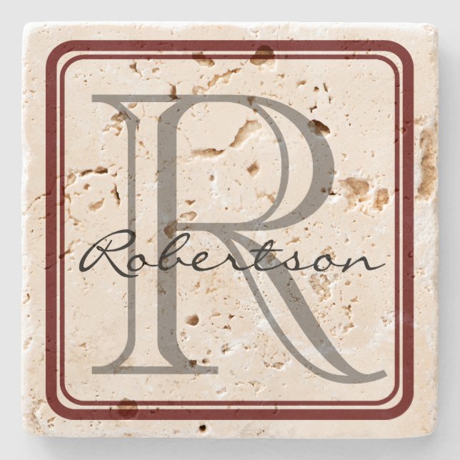 Monogram Red Square Coaster (Front)
