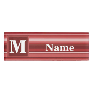 Monogram red stripes name tag