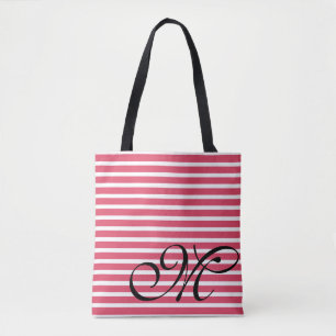 Monogram Red Stripes Pattern Tote Bag