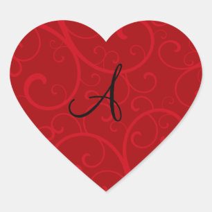 Monogram red swirls heart sticker
