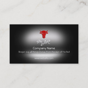 Monogram, Red Taurus Bull Head, metallic-effect Business Card