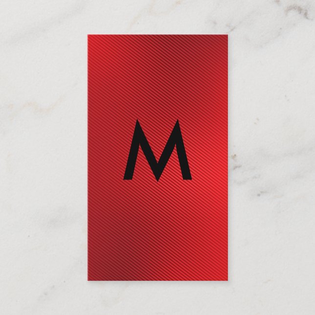 Monogram | Red Texture Lines Background Business Card (Front)