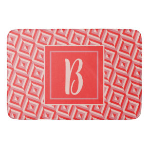 Monogram Red Three-Tone Diamond Pattern Bath Mat