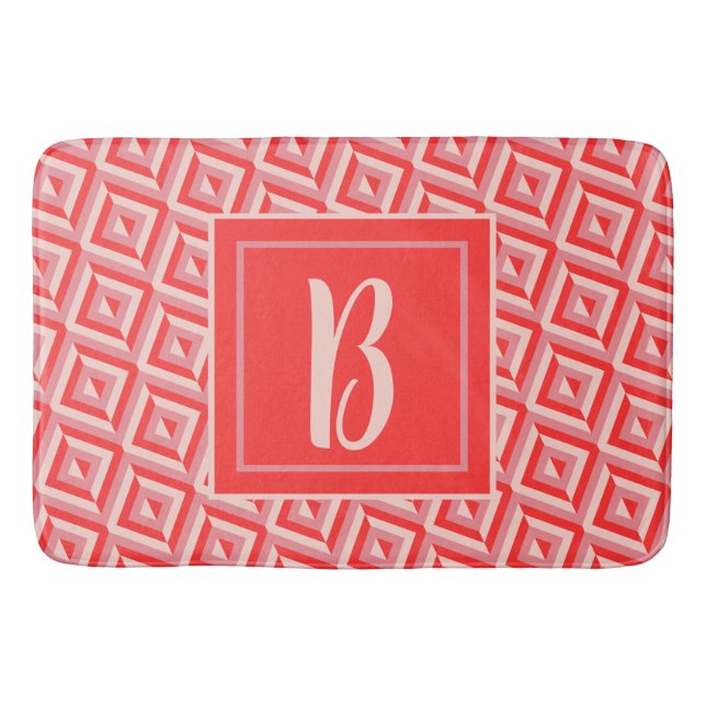 Monogram Red Three-Tone Diamond Pattern Bath Mat (Front)