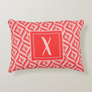 Monogram Red Three-Tone Diamond Pattern Decorative Cushion