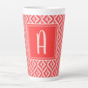 Monogram Red Three-Tone Diamond Pattern Latte Mug
